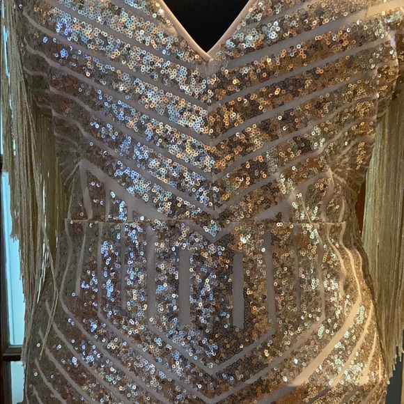 *SOLD* Sequined, fringe, gold party dress 2X - Picture 4 of 8
